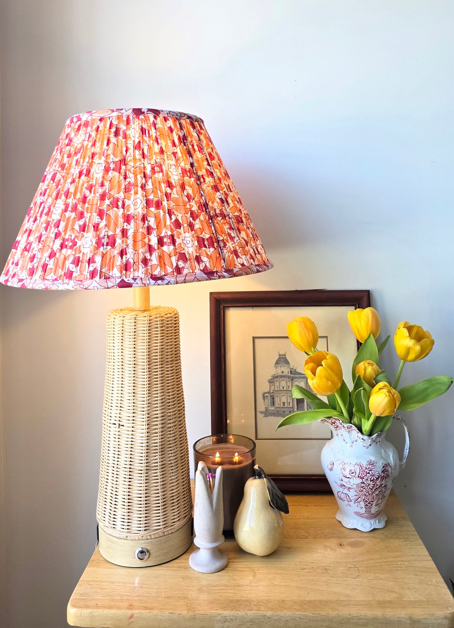 Orange Red Geometric  Print Pleated Empire Lamp Shade