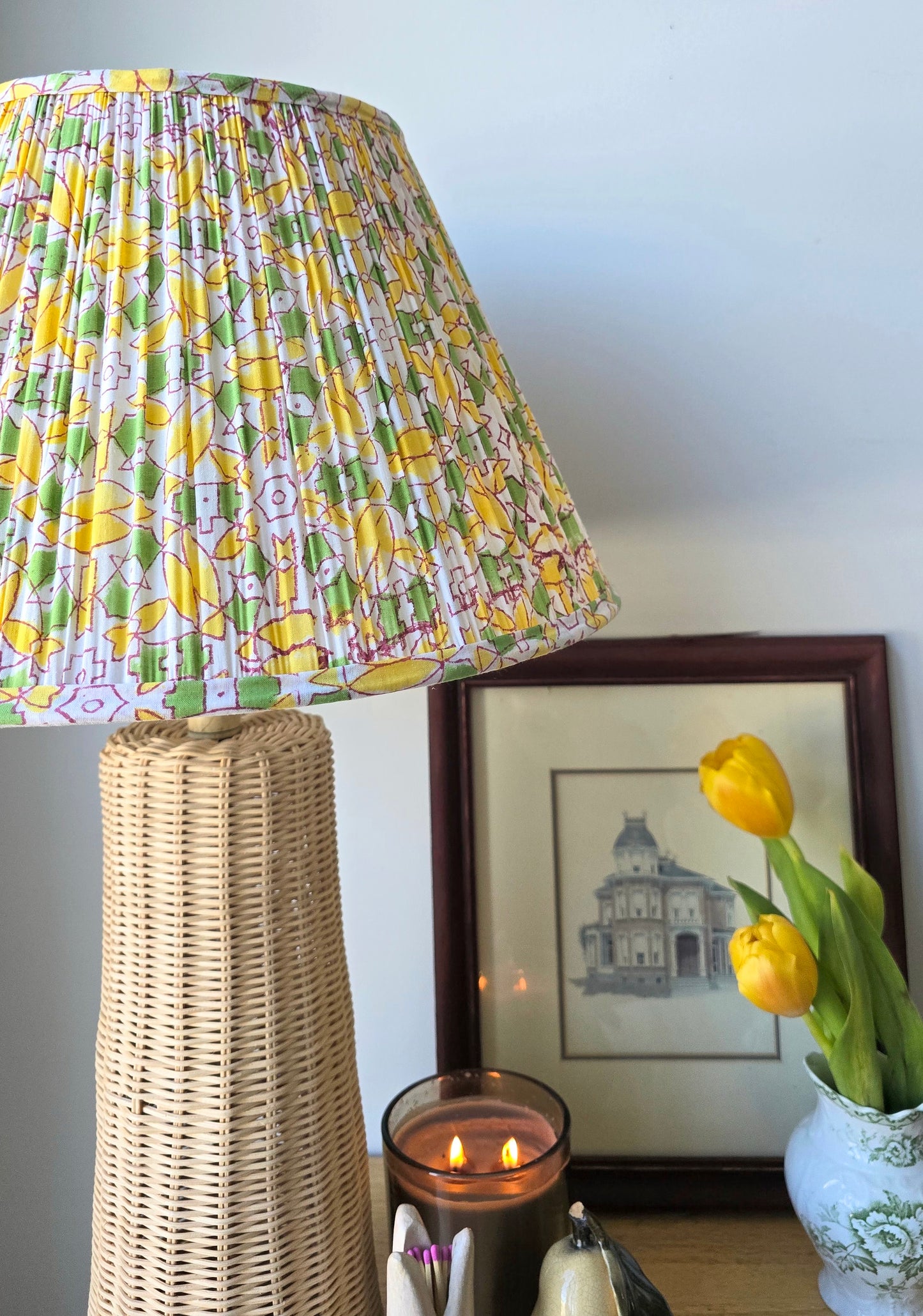 Yellow Green Geometric  Print Pleated Empire Lamp Shade