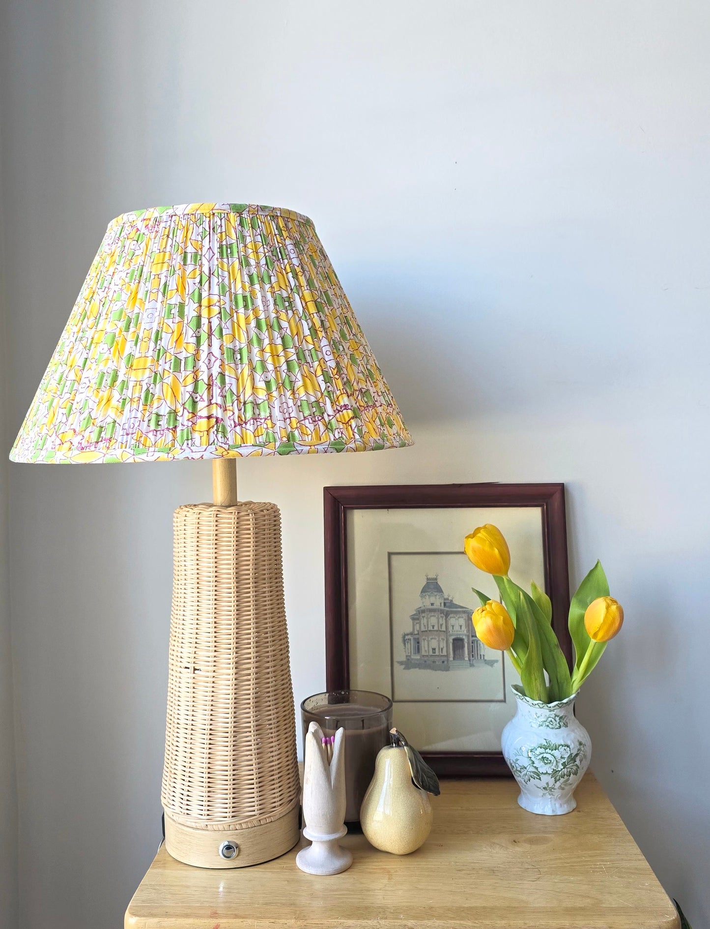 Yellow Green Geometric  Print Pleated Empire Lamp Shade