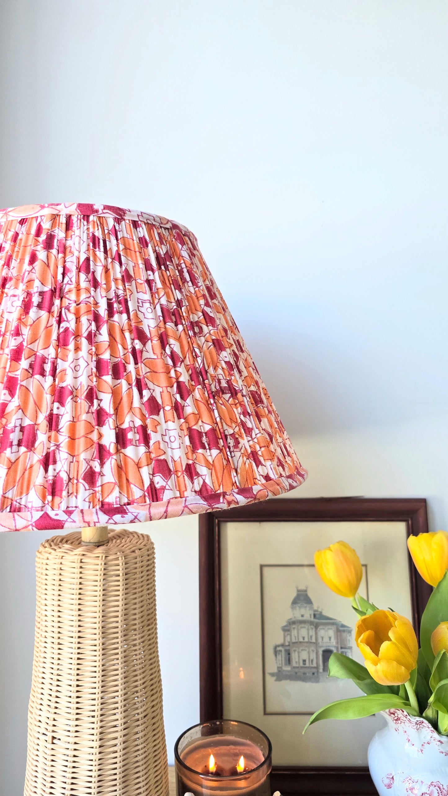 Orange Red Geometric  Print Pleated Empire Lamp Shade